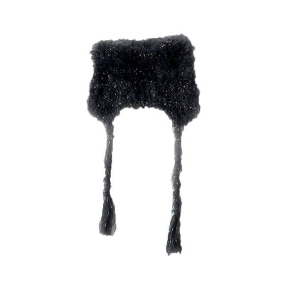 Jamicy Winter Hat Cute Cat Ear Shape Furry Knit Earflap Hat with Long Ear Straps Peruvian Cover Ear Beanie Hat
