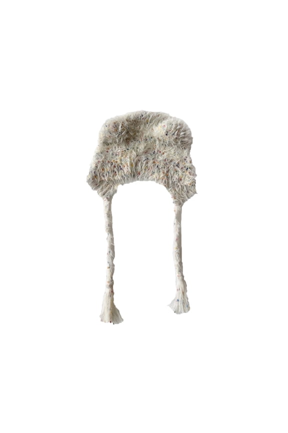 Winter Hat Cute Cat Ear Shape Furry Knit Earflap Hat with Long Ear Straps Peruvian Cover Ear Beanie Hat