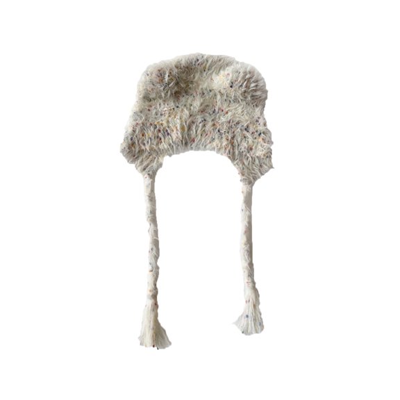 Jamicy Winter Hat Cute Cat Ear Shape Furry Knit Earflap Hat with Long Ear Straps Peruvian Cover Ear Beanie Hat