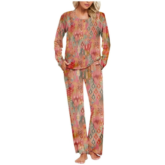 Jamicy Winter Pajamas Set for Women Drawstring Pajamas for Women Set 2 Piece Long Sleeve Pajama Sets Comfy Loungewear Pjs Trendy Cozy Sleepwear