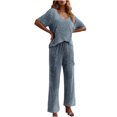 thumbnail image 1 of Lopecy-Sta Women Lounge Sets Gift for Women Women's Ribbed Knit Pajama Set 2 Piece Matching Pj Set Short Sleeve Top and Pants Lounge Set with Pockets, 1 of 4