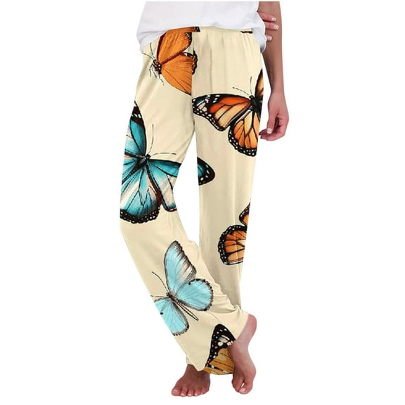 Jamicy Women Sleep Pants with Pockets Comfortable Casual Cartoon Printed Pajama Pants Women's Home Wear Pajama Long Pants Halloween Gifts