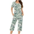 thumbnail image 1 of Jamicy Women Sleepwear Fashion Plus Size Fashion Casual Loose Printed Round Neck Short Sleeve Button Capri Pants Comfortable Ladies Pajamas Set, 1 of 4