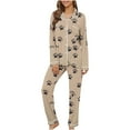 thumbnail image 1 of Jamicy Women Sleepwear Pajamas Set Gift for Women Two Piece Pajama Set Long Sleeve Loose Fit Collar Neck Cute Pattern Womens Loungerwear Set with Pocket, 1 of 8