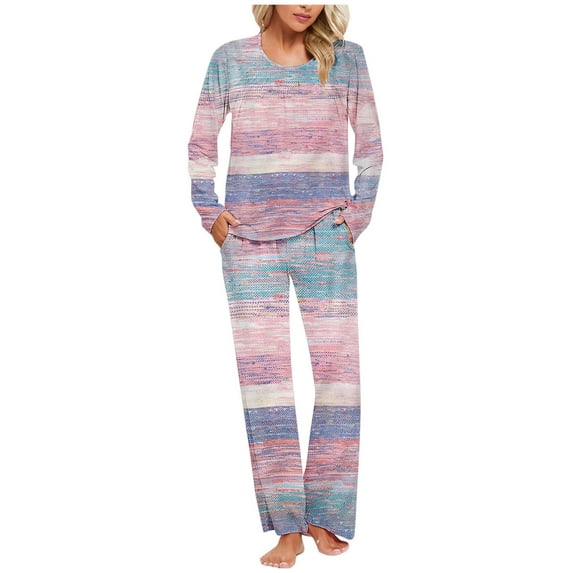 Jamicy Women Sleepwear Soft Relaxed Fit Pant Set Drawstring Pajamas for Women Set 2 Piece Long Sleeve Pajama Sets Comfy Loungewear Pjs Trendy Cozy Sleepwear