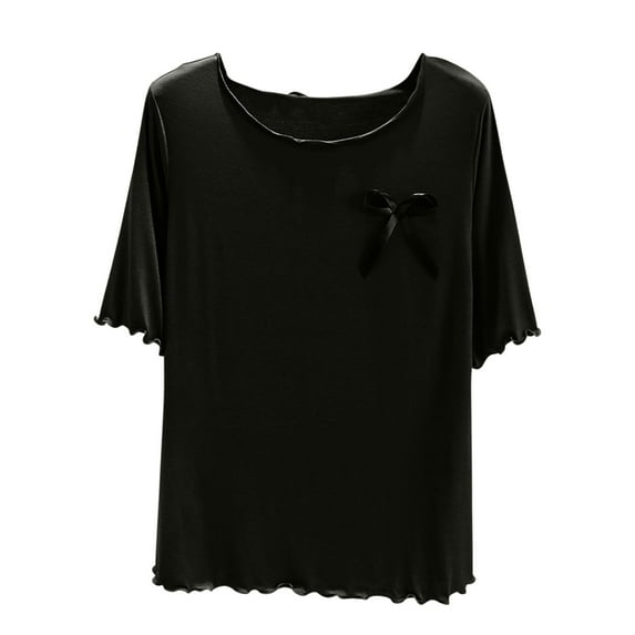 Lopecy-Sta Women Sleepwear Top Gift for Women Women's Round Neck Solid Color Casual Thin Inner Layer Home Base Shirt Short Sleeve Pajama Top
