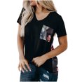 thumbnail image 1 of Jamicy Women' Tops, Tees & Shirts 2025 Summer Wear Women's Short Sleeve Printed Pachwork Pockets Blouse Tops Loose V Neck Shirts Short Sleeve Blouses with Pocket, 1 of 5