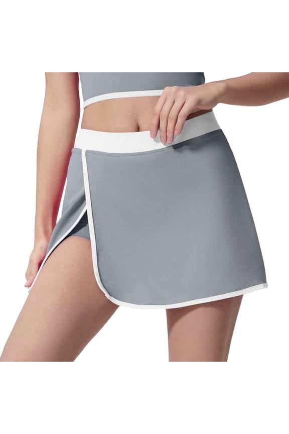 Women's Athletic Skort with Built-In Shorts Tennis Skirt with Pockets, High Waisted Side Slit Yoga Skirt with Trim