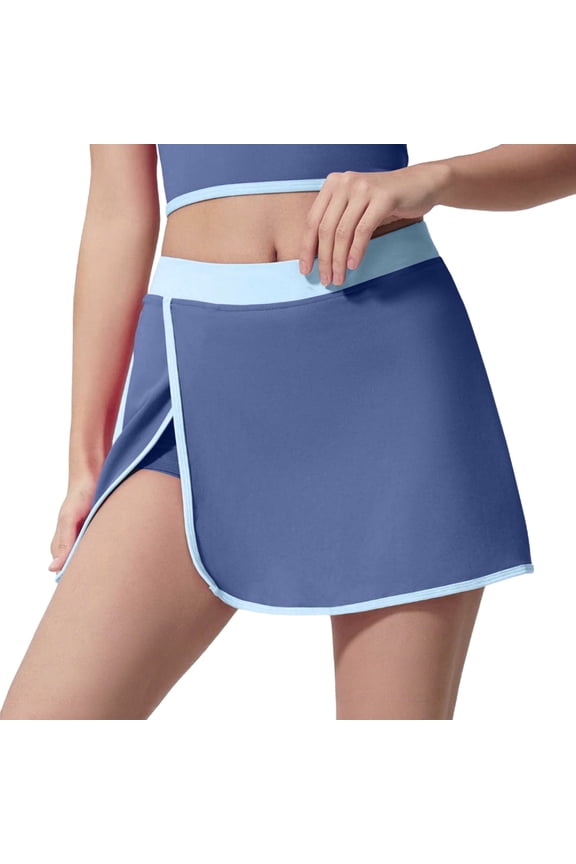 Women's Athletic Skort with Built-In Shorts Tennis Skirt with Pockets, High Waisted Side Slit Yoga Skirt with Trim
