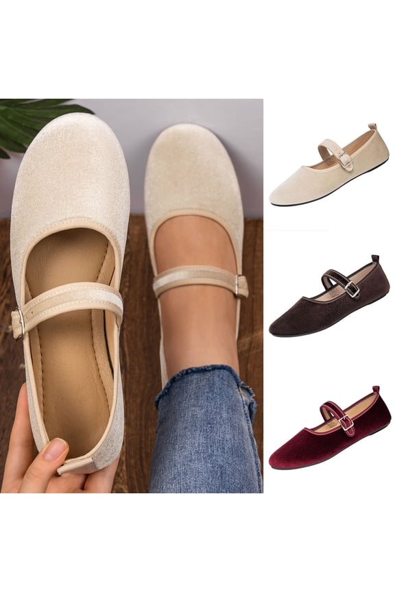 Women's Ballet Flats, Round Toe Velvet Mary Jane Shoes Women, Breathable Comfortable Dress Shoes for Women Dressy