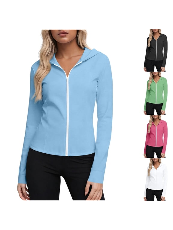 Women's Casual Jackets V Neck Full Zip Hiking Shirt Lightweight UPF 50+ Sun Protection Running Jacket Long Sleeve Sports Outdoor Top Pocket