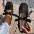 thumbnail image 1 of Jamicy Women's Casual Shoes Floral Lace Mesh Ballet Flats Comfortable Dressy Square Closed Toe Bow Ballerina Dress Shoe, 1 of 8