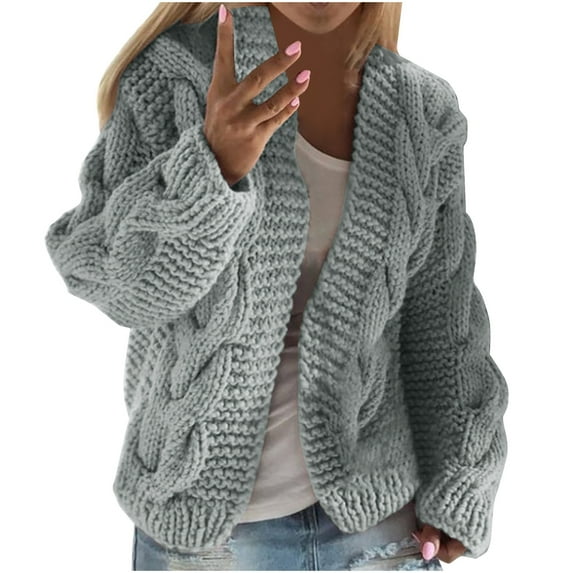 Jamicy Women's Chunky Cardigan Oversized Cardigan Sweaters for Women Open Front Cable Knit Lantern Long Sleeve Chunky Outwear Coats
