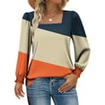 thumbnail image 1 of Jamicy Women's Color Block Square Neck Blouse with Puff Sleeves & Elastic Cuffs - Casual Stretch Top for Ladies, 1 of 6