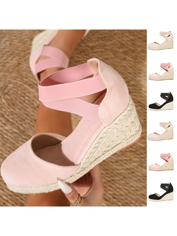 Women's Comfortable Sandals Lace Up Espadrilles Closed Toe Wedges Sandals Strappy Slingback Platform Heels