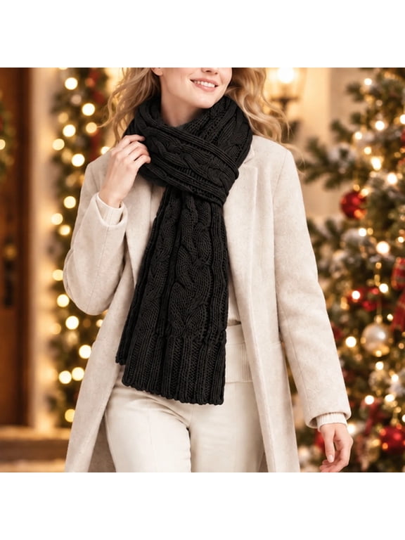 Women's Knitted Scarf Cozy Winter Long Thick Scarf for Women Solid Color Long Scarves for Outdoor Skiing Running Daily Wear