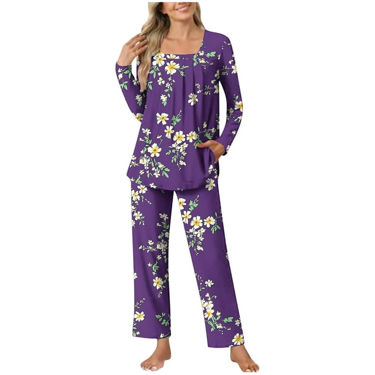 Jamicy Women's Pajamas Women's Fall Pajama Sets Soft 2-Piece
