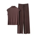 thumbnail image 1 of Lopecy-Sta Women's Pajamas Gift for Women Cooling Pajamas Matching Summer Sets Loose Solid Color High Neck Sleeveless T-Shirt Lounge Set Women, 1 of 3
