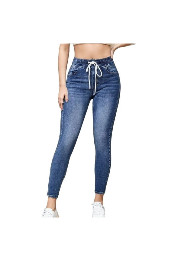 Women's Skinny Jeans Gift for Wives High Waisted Elastic Waist Jean Joggers for Women Stretch Loose Denim Pants with Drawstring