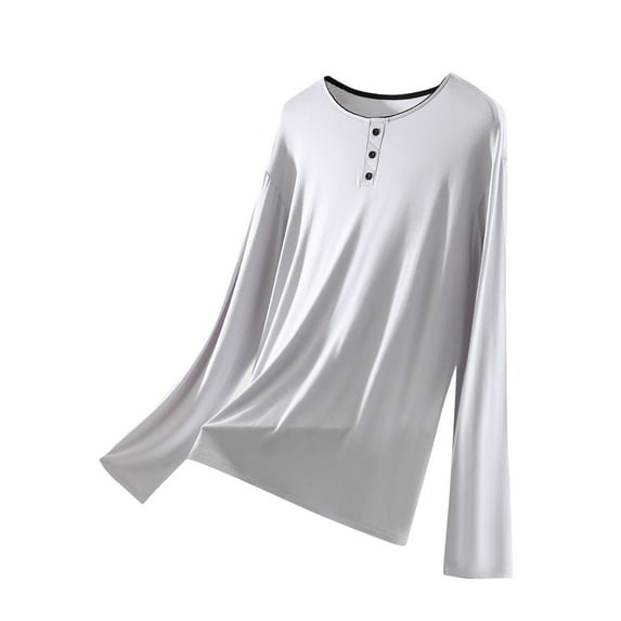 Jamicy Women's Sleep Tops Clearance Loose Simple Solid Color Button Blouse for Women Comfortable Casual Long Sleeve Crew Neck Women's Pajama Top