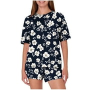 JAMICY Women's Sleepwear Gift for Women Women's Casual Loose Printing Round Neck Pj Sets Summer Loungewear Sets Comfy Soft Sets
