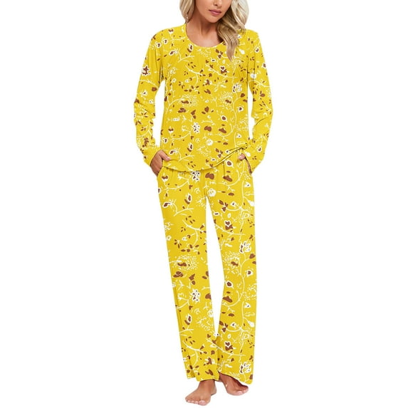Jamicy Women's Sleepwear Gifts for Women Womens Pajama Sets Long Sleeve Sleepwear Round Neck Nightwear Soft Pjs Lounge Sets with Pockets