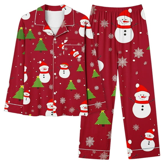 Jamicy Women's Sleepwear Set Christmas Pajamas Casual Printed Pajamas for Women Set Long Sleeve Shirt with Long Pajama Pant Soft Pjs Set