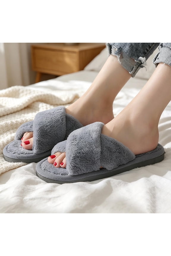 Women's Slipper Memory Foam Cross Band Fuzzy Slippers Open Toe Cozy House Slippers Cozy Plush Bedroom Indoor Outdoor Gifts for Girlfriend
