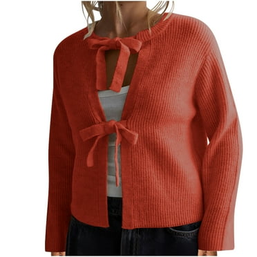 Jamicy Women's Tie Front Cardigan Clearance Sales Cardigan Sweater Lace Up Knitted Women's Cropped Cardigans Y2k Winter Warm Open Front Sweater Coat