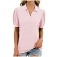 thumbnail image 1 of Jamicy Women's Tops, Tees Lightweight Summer Tops V Neck T Shirts Puff Short Sleeve Lapel Collared Work Blouses Eyelet Tunics, 1 of 8