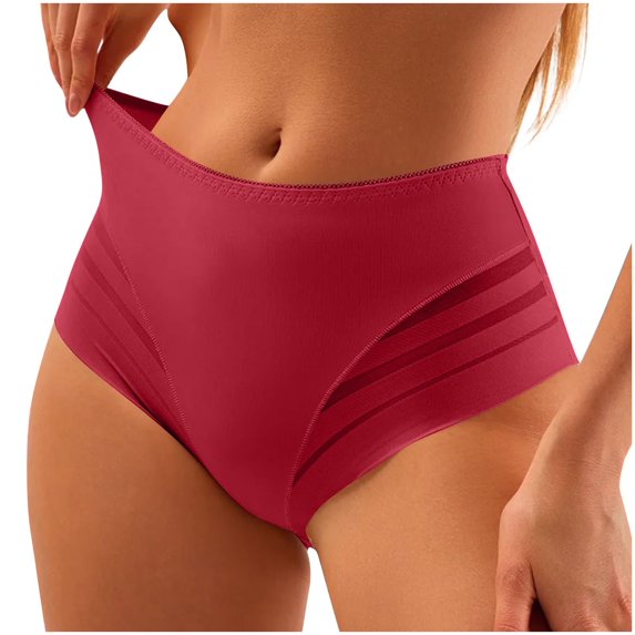 Jamicy Women's Underwear High Waisted Tummy Control Stripe Lace Underwear Solid Color Mesh Shapewear Panties for Women