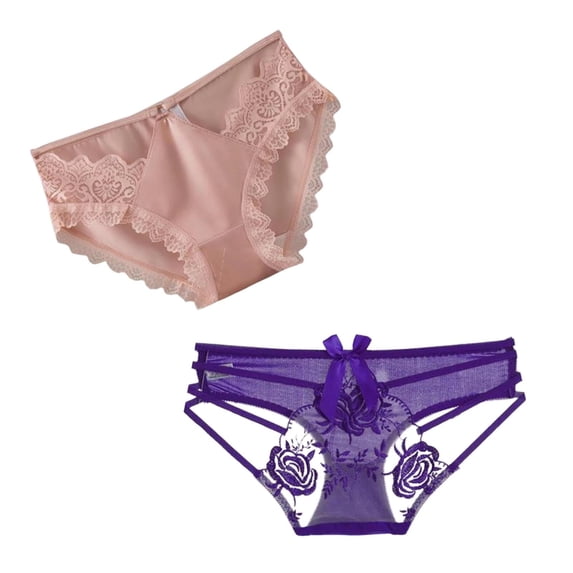 Jamicy Women's Underwear Panties Valentine's Day Gift 2pc Soft Breathable Underwear Lace Thong Panties Floral Fashion Panties for Dating