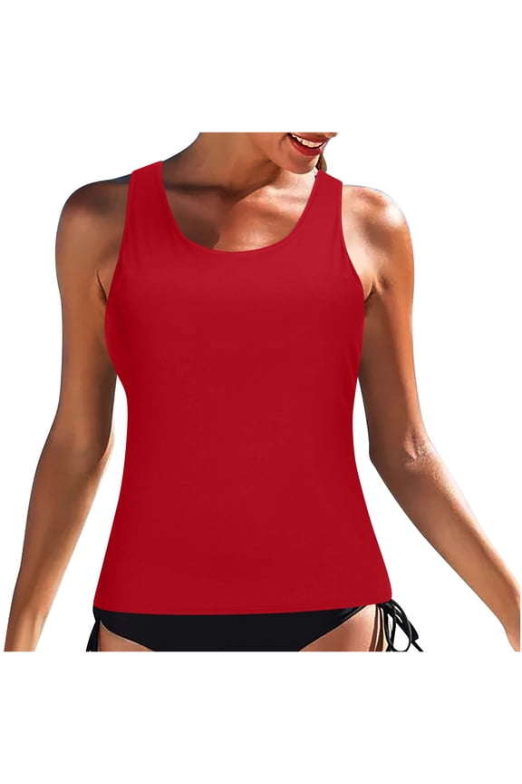 Womens Bathing Suit Tops Sales Strapless Solid High Neck Tops Bathing Suit Tops for Women Tank Tops Sports Swimsuits Red