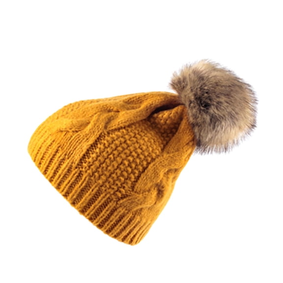 Jamicy Womens Beanies Christmas Present Winter Soft Knit Beanie Hat with Faux Fur Pom Pom Warm Skull Cap Beanies for Women