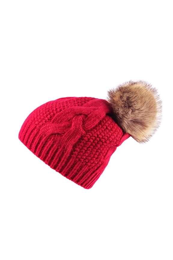 Womens Beanies Christmas Present Winter Soft Knit Beanie Hat with Faux Fur Pom Pom Warm Skull Cap Beanies for Women