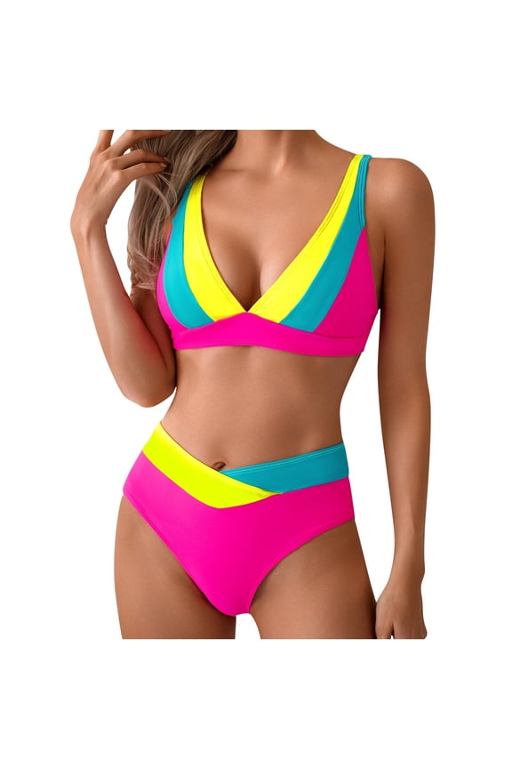 Womens Bikini Swimsuits Fashion Swimwear 2 Piece Bathing Suits Color Block Criss Cross Swimwear Quick Dry Swimsuits
