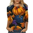 thumbnail image 1 of Jamicy Womens Blouses Christmas Present Fall Season Pumpkin Maple Leaf Print Tshirt for Women Thanksgiving Tops Autumn Thankful 3/4 Sleeve Graphic Tees, 1 of 5