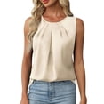 thumbnail image 1 of Jamicy Womens Dressy Tank Tops Silk Satin Tank Tops Crew Neck Pleated Camisole Sleeveless Business Work Blouse Dressy Casual Summer Shirt, 1 of 6