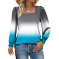 thumbnail image 1 of Jamicy Women's Ombre Square Neck Blouse with Ruffled Cuffs - Stylish Long Sleeve Casual Top for Women, 1 of 6