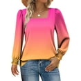 thumbnail image 1 of Jamicy Womens Gradient Puff Long Sleeve Tops Square Neck Ribbed Knit Slim Fit Blouse Basic Tee Tops Elegant T Shirts, 1 of 6