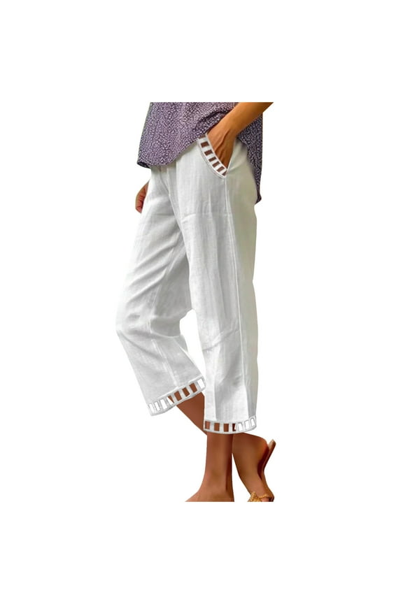 Womens Lounge Pants Gift for Mom Women's Linen Capri Pants with Drawstring Summer Beachwear Lightweight Elastic Waist Pants