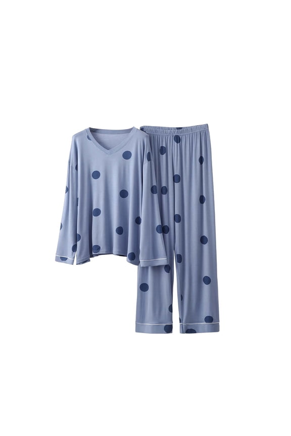 Womens Lounge Set 2 Piece Outfits Oversized Long Sleeve Crew Neck Polka-Dot Pattern Pajamas Women's Modal Thin Home Wear