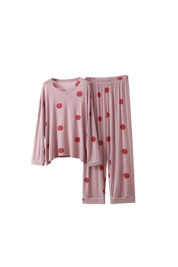 Womens Lounge Set 2 Piece Outfits Oversized Long Sleeve Crew Neck Polka-Dot Pattern Pajamas Women's Modal Thin Home Wear
