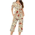 thumbnail image 1 of Jamicy Womens Loungewear Fashion Casual Loose Printed Round Neck Short Sleeve Button Capri Pants Comfortable Ladies Pajamas Set, 1 of 4