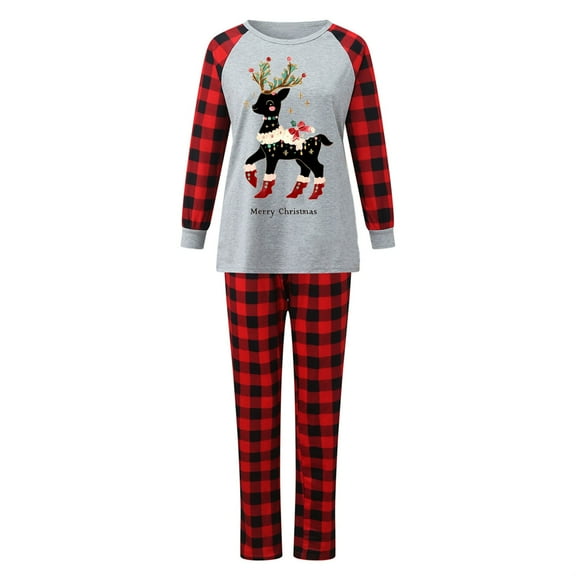 Jamicy Womens Loungewear Set Christmas Present Merry Christmas Family Pajamas Matching Set Xmas Santa Graphic Tops Plaid Bottom Pjs Holiday Sleepwear