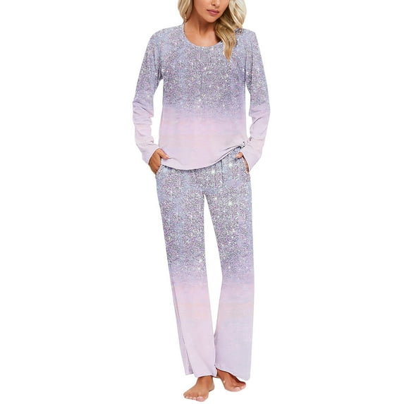 Jamicy Womens Loungewear Set Gifts for Women Womens Pajama Sets Long Sleeve Sleepwear Round Neck Nightwear Soft Pjs Lounge Sets with Pockets