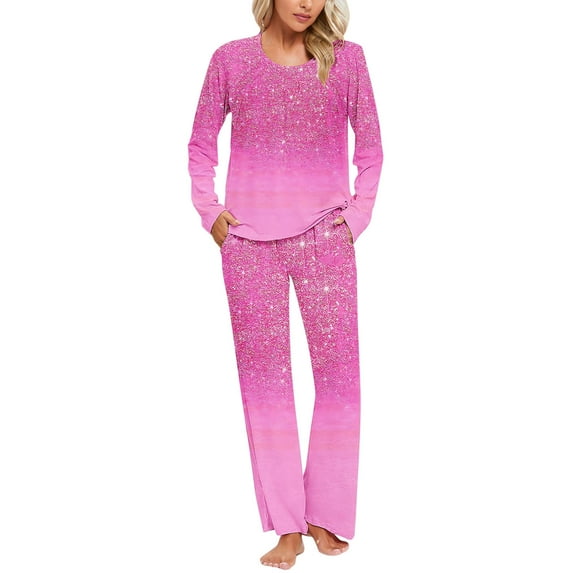 Jamicy Womens Loungewear Set Gifts for Women Womens Pajama Sets Long Sleeve Sleepwear Round Neck Nightwear Soft Pjs Lounge Sets with Pockets