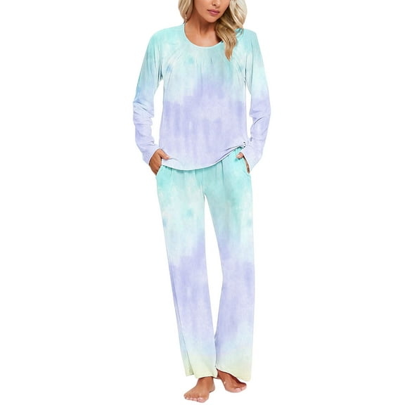 Jamicy Womens Loungewear Set Valentine's Day Fashion Womens Pajama Sets Long Sleeve Sleepwear Round Neck Nightwear Soft Pjs Lounge Sets with Pockets