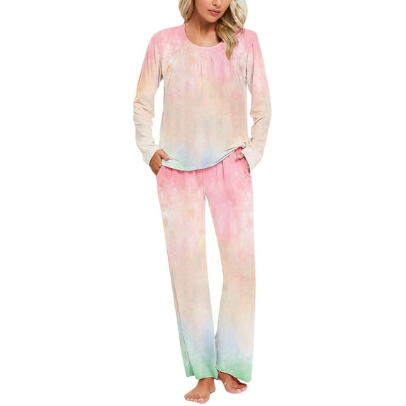 Jamicy Womens Loungewear Set Valentine's Day Fashion Womens Pajama Sets Long Sleeve Sleepwear Round Neck Nightwear Soft Pjs Lounge Sets with Pockets