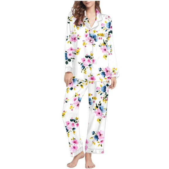 Jamicy Womens Loungewear Sets Gifts for Mom Fashion Women's Printed Pajamas Set Long Sleeve Sleepwear Womens Button Down Nightwear Pajama Sets